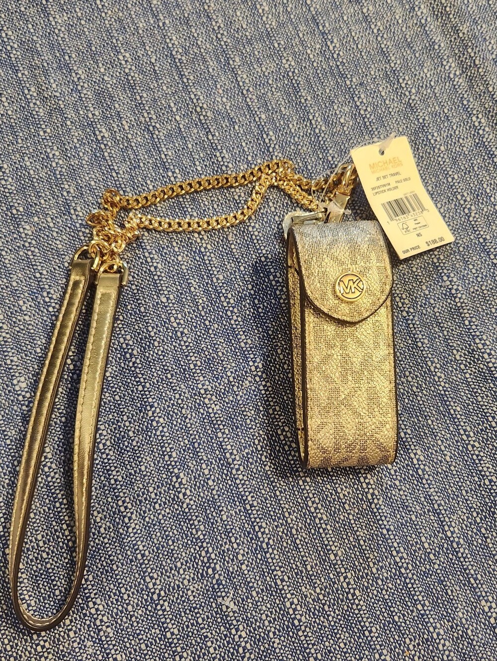Michael Kors Metallic Gold MK Logo Chain Lipstick Case